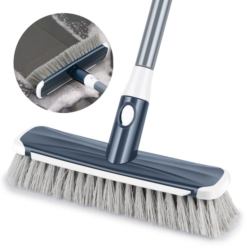 Floor Scrubber with Long Handle 2 in 1 Scrubbing Brush Stiff Bristle Shower Cleaning Brush for Bathroom Kitchen Tub Carpet Grout Tile