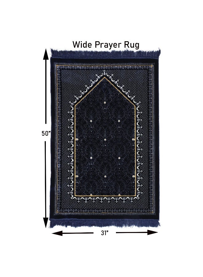Modefa سجادة صلاة موديفا التركية الإسلامية - سجادة صلاة ناعمة وعريضة وسميكة - سجادة صلاة تقليدية كبيرة للمسلمين - هدية رمضان والعيد - مع حامل سيارة - توكابي مزدوج الفخامة (أزرق) - Image 2