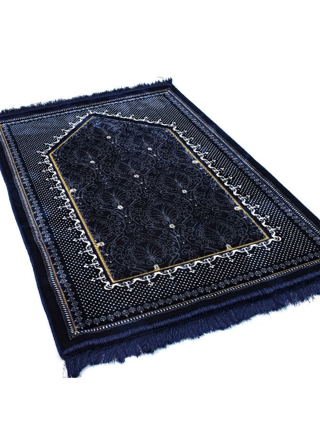 Modefa سجادة صلاة موديفا التركية الإسلامية - سجادة صلاة ناعمة وعريضة وسميكة - سجادة صلاة تقليدية كبيرة للمسلمين - هدية رمضان والعيد - مع حامل سيارة - توكابي مزدوج الفخامة (أزرق) - Image 5