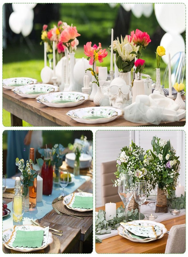 Funnymoom 200 Pcs Eucalyptus Party Supplies Kit Sage Green Disposable Paper Dinner Dessert Plates Luncheon Napkins and Beverage Napkins for Birthday Baby Shower Bridal Shower Wedding Party 50 Guests - Image 5