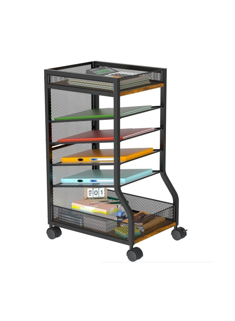 Forthcan 6-Tier Standing File Organizer, Rolling File Cart with Sliding Mesh Paper Letter Trays, Slim Under Desk File Holder, Portable Office/Study/Home Organizer - Image 1