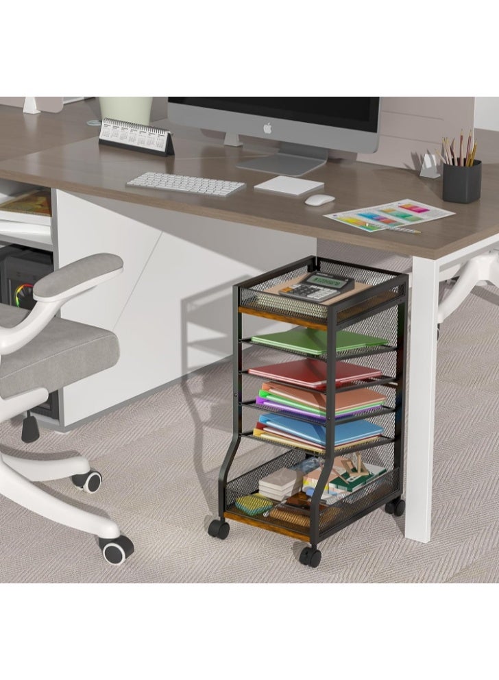 Forthcan 6-Tier Standing File Organizer, Rolling File Cart with Sliding Mesh Paper Letter Trays, Slim Under Desk File Holder, Portable Office/Study/Home Organizer - Image 3