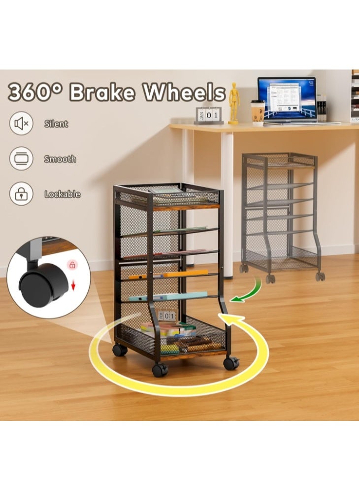 Forthcan 6-Tier Standing File Organizer, Rolling File Cart with Sliding Mesh Paper Letter Trays, Slim Under Desk File Holder, Portable Office/Study/Home Organizer - Image 5