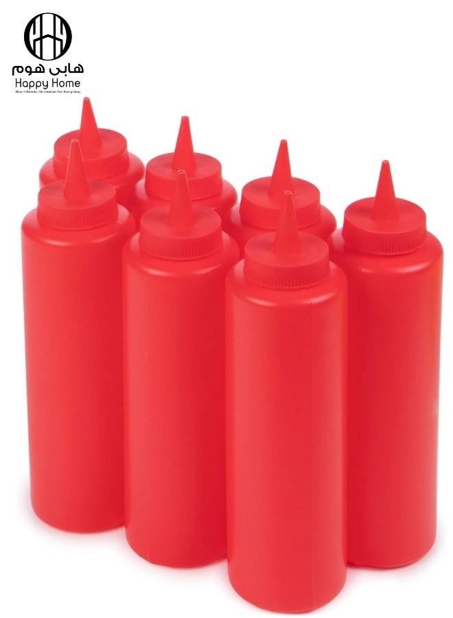 هابي هوم عبوة من 6 قطع كاتشب ومسطردة فارغة مصنوعة من البلاستيك - قابلة لاعادة الملئ - سهلة الاستخدام مناسبة للمطبخ ولوازم المطعم وشاحنات تقديم الطعام صلصة الشواء، الحرف اليدوية 450 مل (احمر) - Image 1