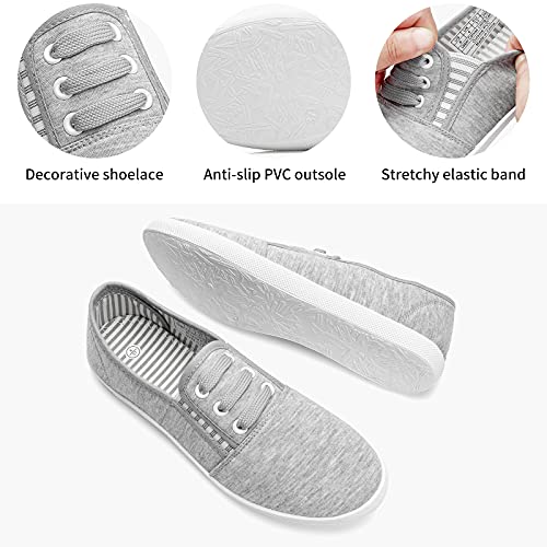Shupua Grey Canvas Sneakers - Women's Casual Walking Tong Tennis Flat Dress Non-Slip Work Shoes (us7) - Image 5