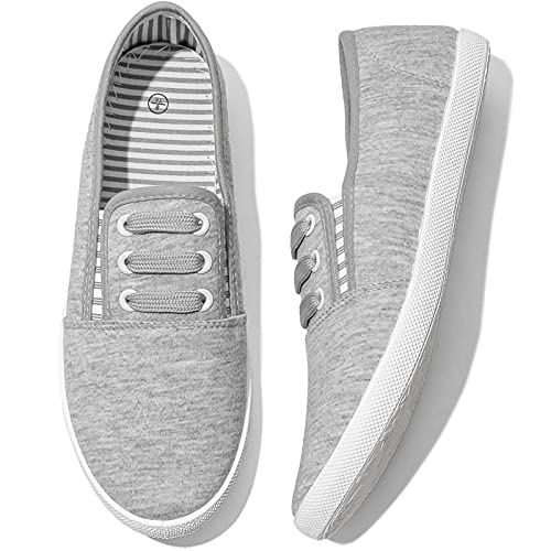 Shupua Grey Canvas Sneakers - Women's Casual Walking Tong Tennis Flat Dress Non-Slip Work Shoes (us7) - Image 1
