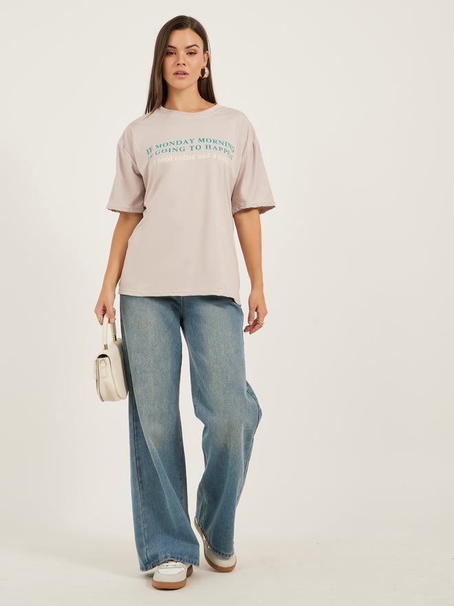 Styli Slogan Print Short Sleeve Oversized T-Shirt - Image 2