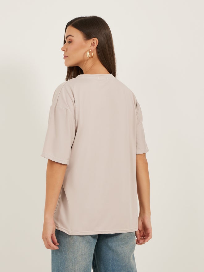 Styli Slogan Print Short Sleeve Oversized T-Shirt - Image 4