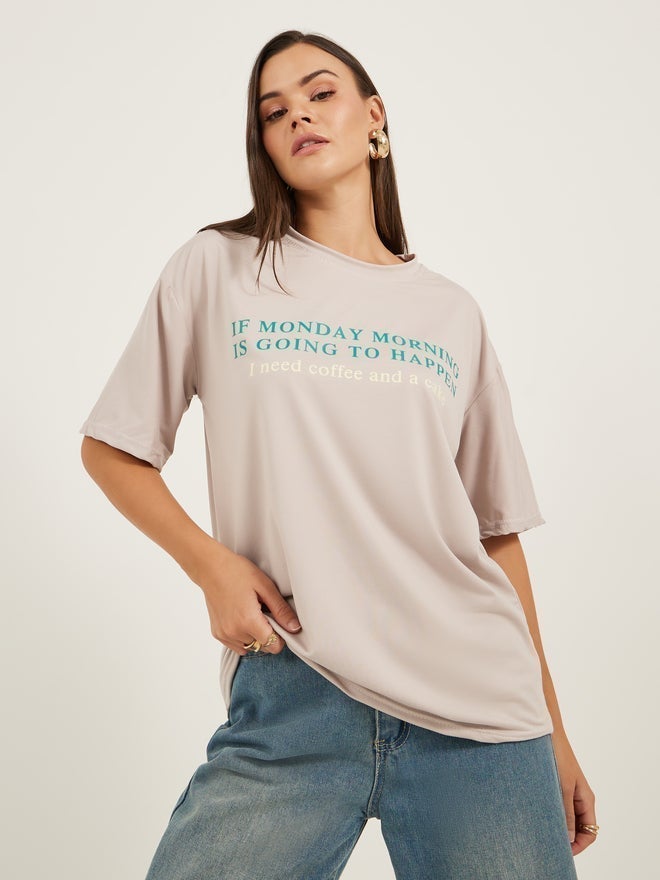Styli Slogan Print Short Sleeve Oversized T-Shirt - Image 1