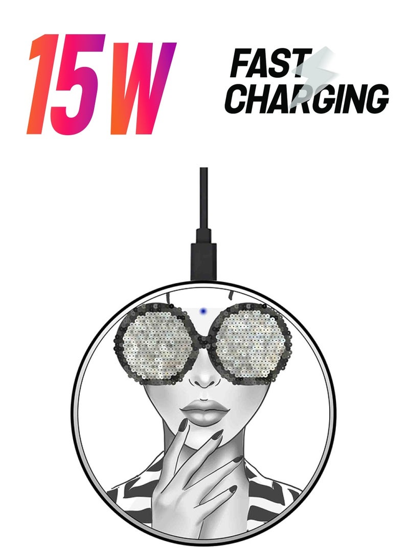 Theodor Printed Ultra Slim Fast Wireless Charger With USB Cable Black/Grey/White - Image 1