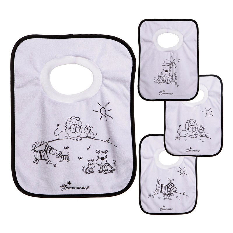 dreambaby Dreambaby Terry Cloth Cotton Pullover Baby Bibs for Teething Feeding and Drooling Super Absorbent Extra Soft Machine Washable Jungle Animals