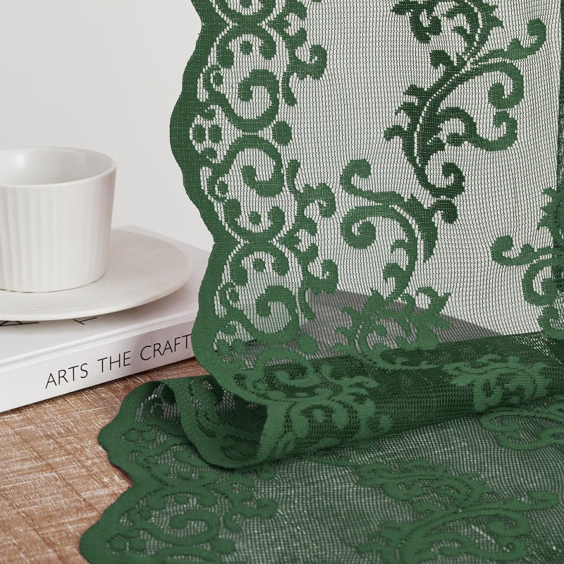 FOLKSIDE Dark Green Lace Curtains 84 Inches Long 2 Panels Country Vintage Sheer Lace Curtains for Living Room Bedroom Rod Pocket Light Filtering Romantic Victorian Window Privacy Decor Paisley Neutral, 52x84 - Image 5