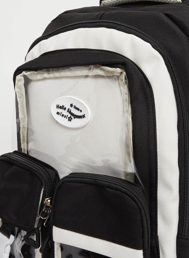 Styli Color Block Backpack with Transparent External Pockets - Image 3