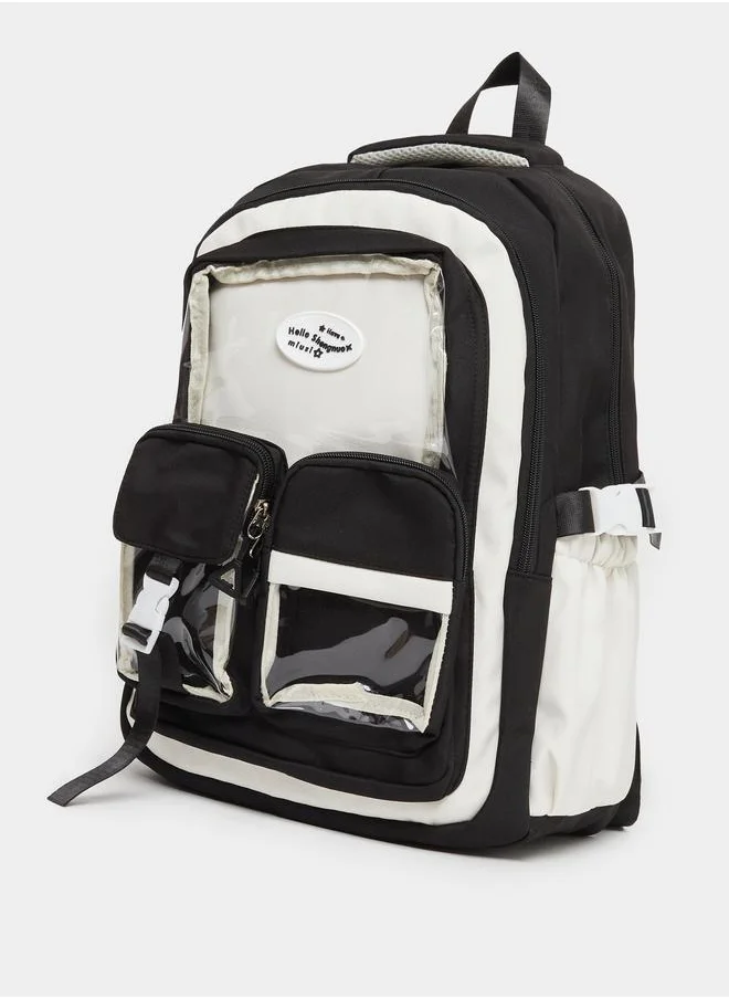 ستايلي Styli Color Block Backpack with Transparent External Pockets