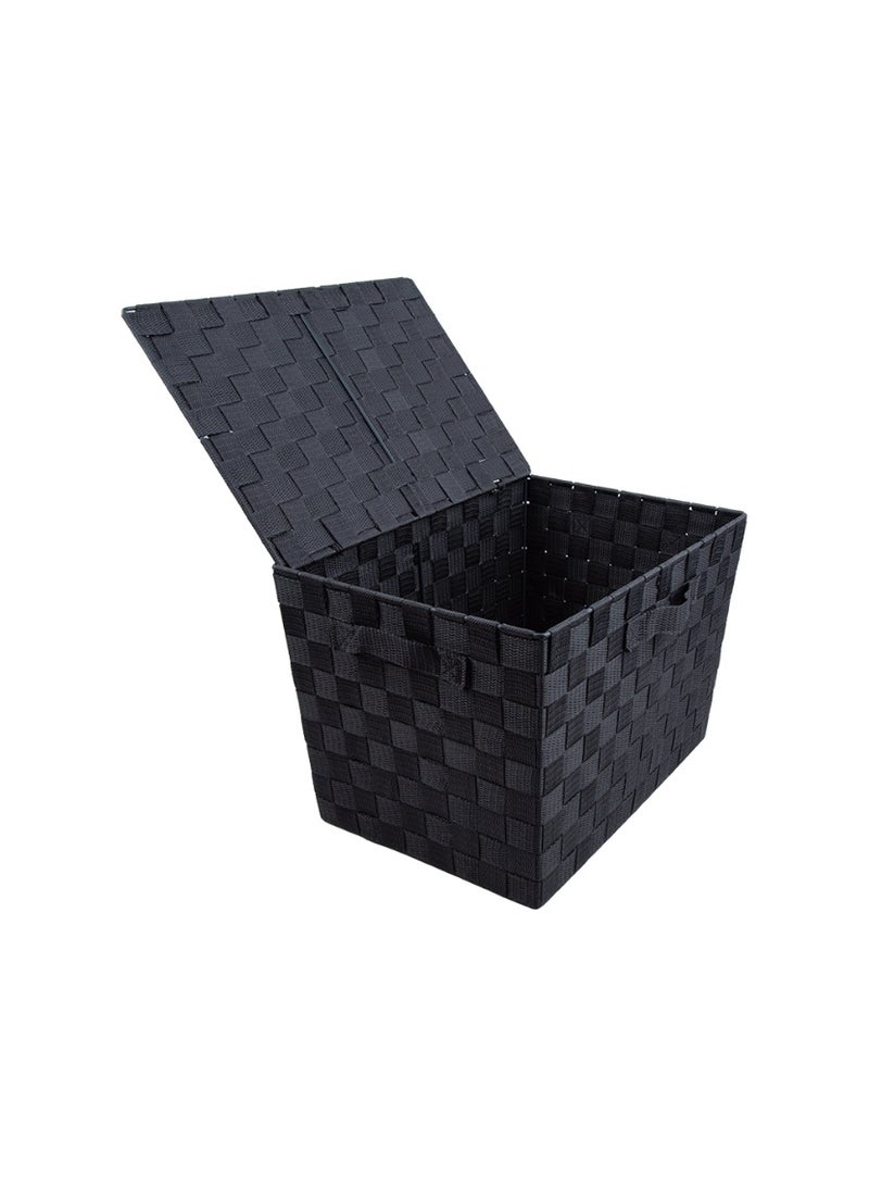 DAISO Printed Storage Basket with Lid, Black, 79 x 30 cm - Image 2