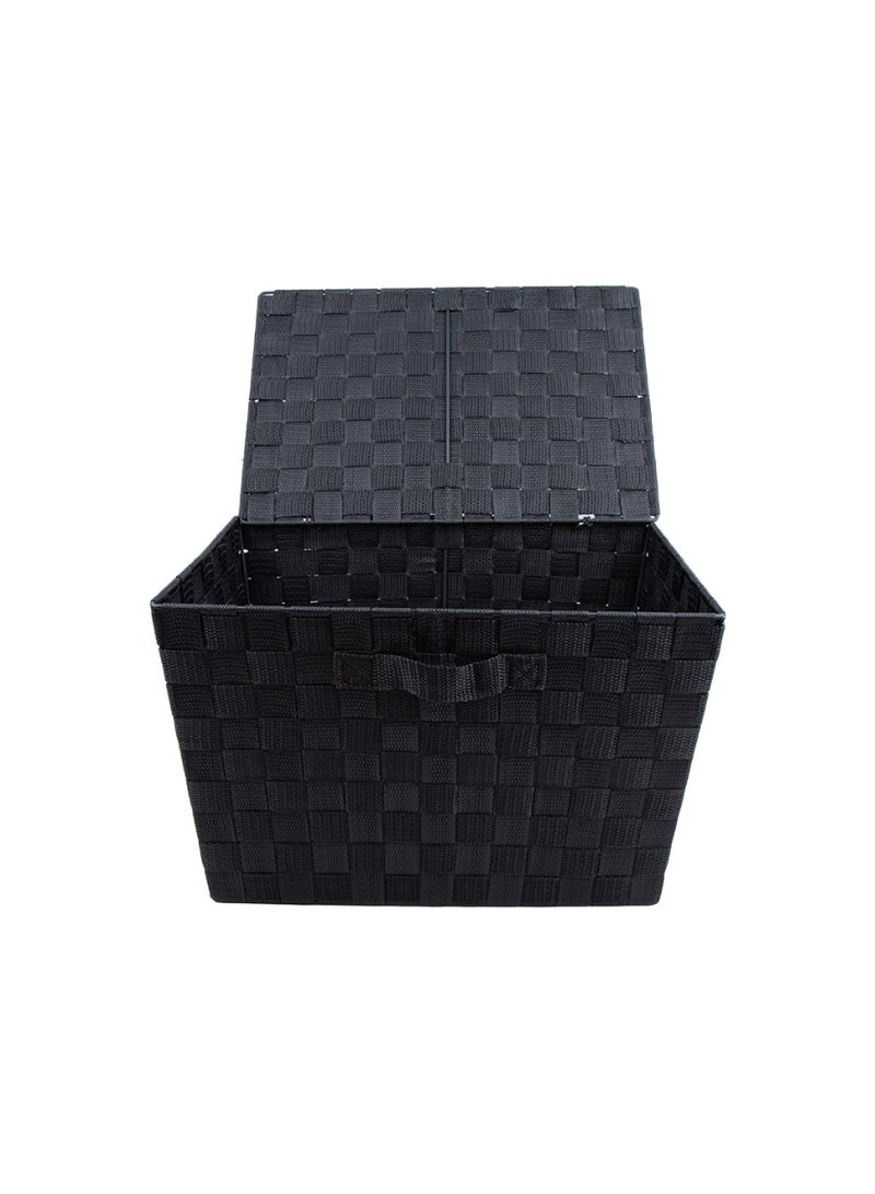 DAISO Printed Storage Basket with Lid, Black, 79 x 30 cm - Image 1
