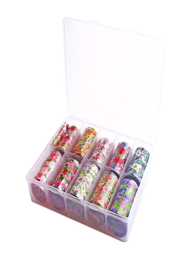 SILPECWEE 10 Rolls Foil Nail Art Stickers Tips Colorful Flower Starry Sky Film Wraps Nail Transfer Decals Manicure Accessories (1.57inches×39.4inches) - Image 2