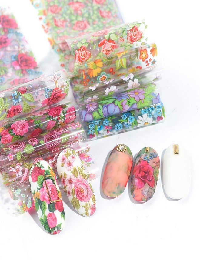 SILPECWEE 10 Rolls Foil Nail Art Stickers Tips Colorful Flower Starry Sky Film Wraps Nail Transfer Decals Manicure Accessories (1.57inches×39.4inches) - Image 4