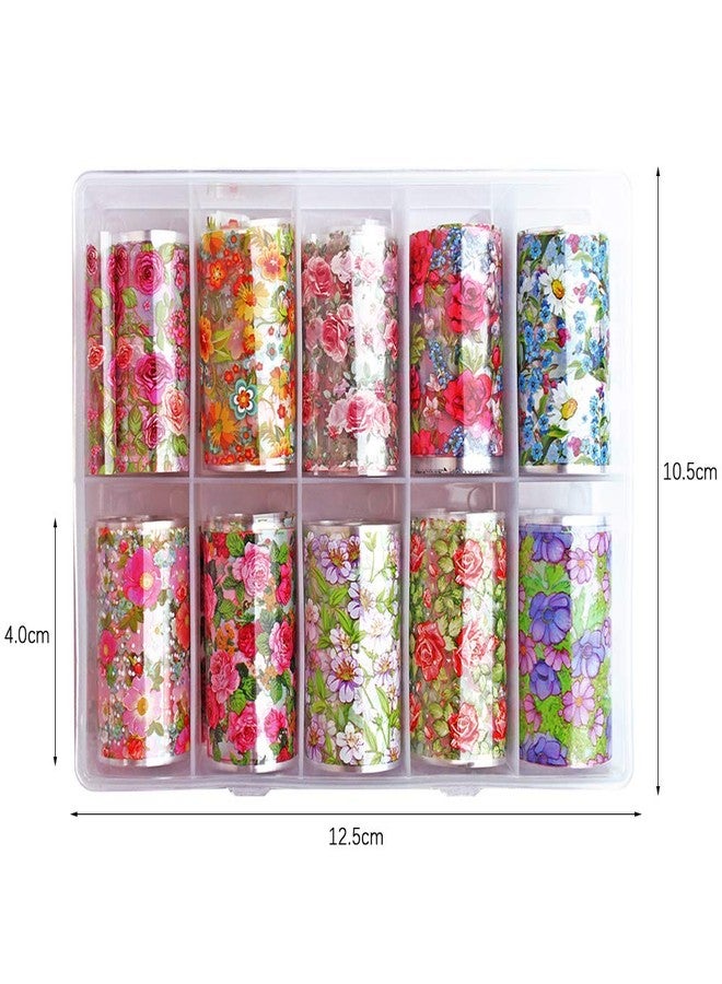 SILPECWEE 10 Rolls Foil Nail Art Stickers Tips Colorful Flower Starry Sky Film Wraps Nail Transfer Decals Manicure Accessories (1.57inches×39.4inches) - Image 3