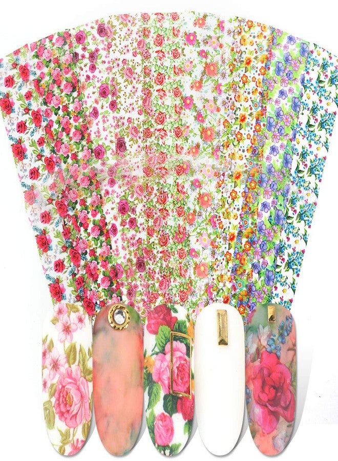 SILPECWEE 10 Rolls Foil Nail Art Stickers Tips Colorful Flower Starry Sky Film Wraps Nail Transfer Decals Manicure Accessories (1.57inches×39.4inches) - Image 5