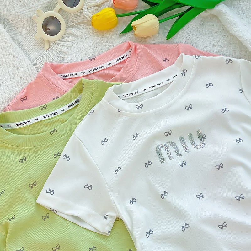 Girls' Short-Sleeved Summer T-Shirt Children'S Wear New Style Small And Medium-Sized Baby Rhinting Casual Shirt Fashion Children 0188A055 - Image 3