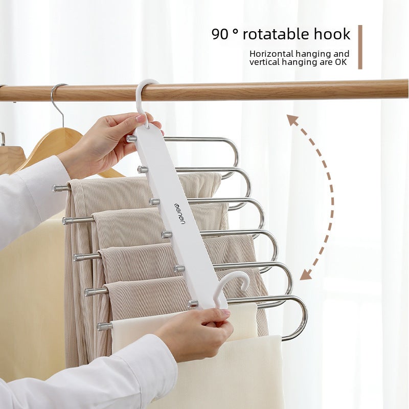Folding pants rack multi-functional multi-layer pants hanger household magic seamless pants clip wardrobe storage artifact pants hanger(Fashion Black) - Image 4
