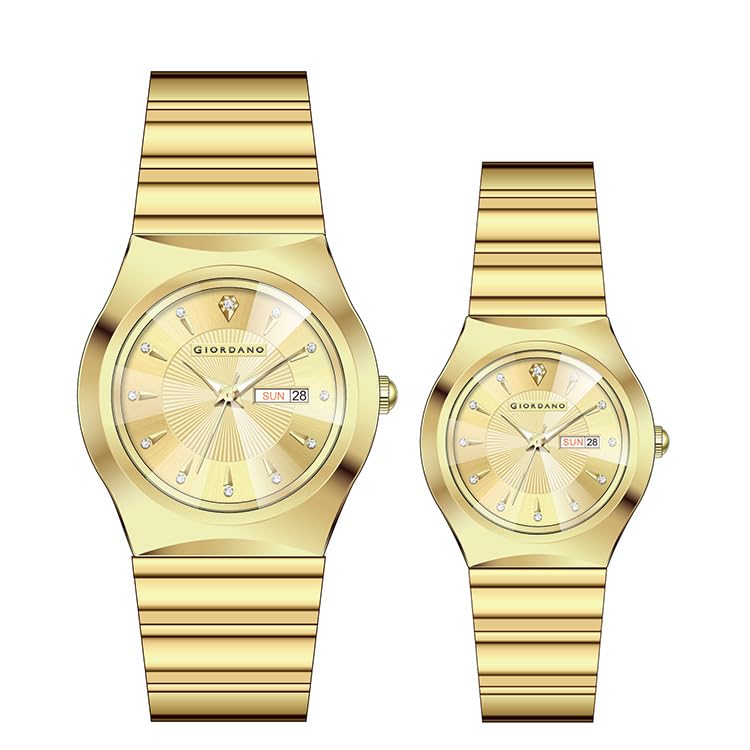 Giordano Analog Pair Watch for Unisex with Round Dial, Crystal Indices, Date Display and Stainless Steel Strap - Image 1