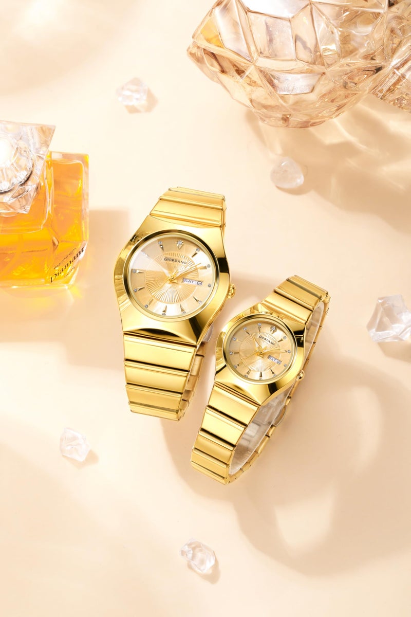 Giordano Analog Pair Watch for Unisex with Round Dial, Crystal Indices, Date Display and Stainless Steel Strap - Image 5