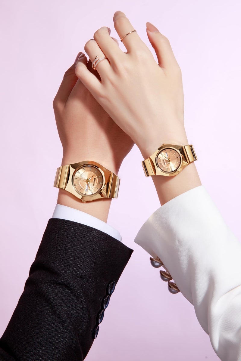 Giordano Analog Pair Watch for Unisex with Round Dial, Crystal Indices, Date Display and Stainless Steel Strap - Image 2