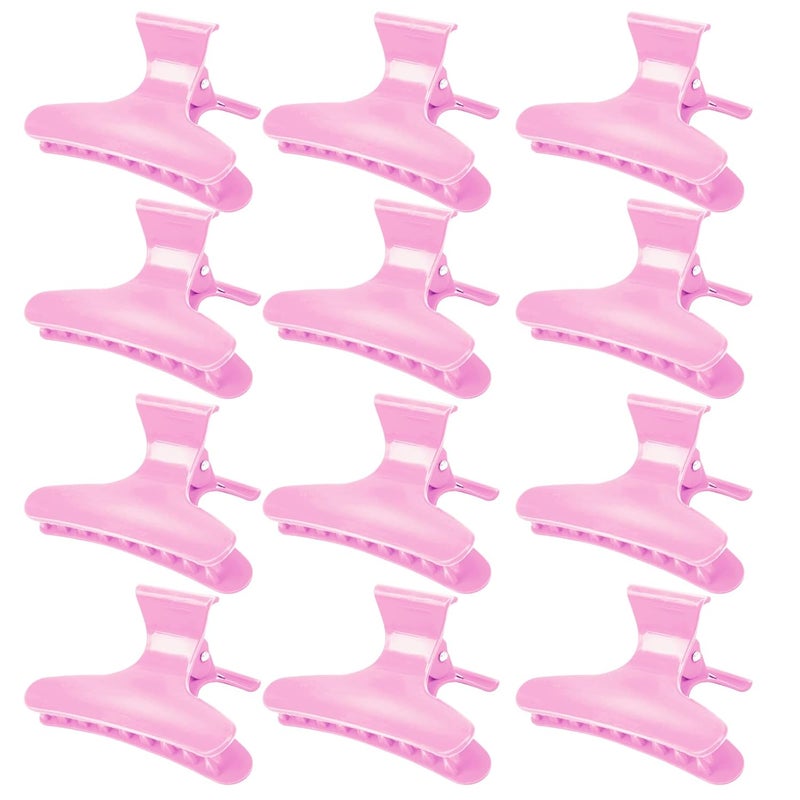 Ondder 12 Pack PInk Butterfly Hair Clamps Clips Hair Claw Clips Pro Salon Clip for Styling Sectioning Cutting Coloring Hair Clips Hairdressing Salon Tool Hair Accessories for Women Girls