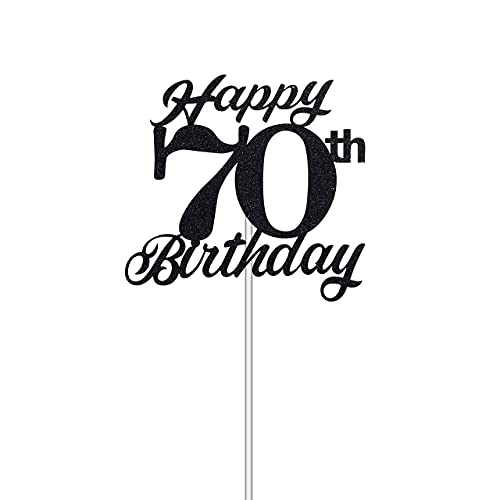 Festiko®Black Glitter 70th Birthday Cake Topper, 70th Happy Birthday Party Decoration with Premium Black Glitter - Image 4