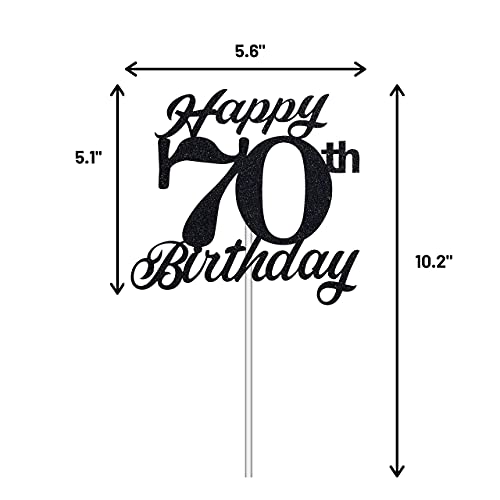 Festiko®Black Glitter 70th Birthday Cake Topper, 70th Happy Birthday Party Decoration with Premium Black Glitter - Image 2