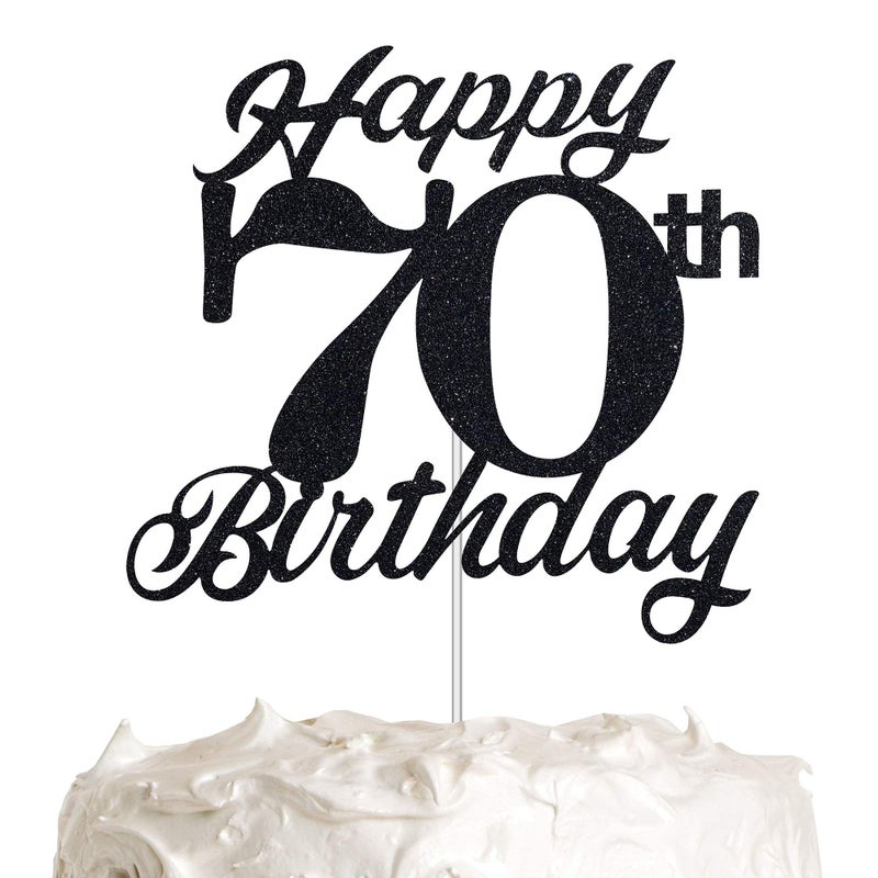 Festiko®Black Glitter 70th Birthday Cake Topper, 70th Happy Birthday Party Decoration with Premium Black Glitter - Image 5