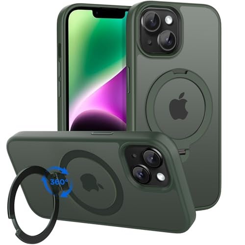 CACOE Magnetic Case for iPhone 1314 61 inch with 360 Rotatable Ring Stand Compatible with MagSafe Car Phone Mount Cases Cover Phone Holder for Desk MeetingVideos Dark Green - Image 1