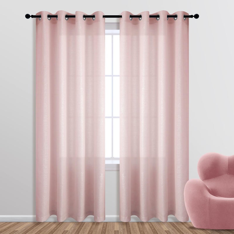 KOUFALL Rose Gold Curtains 84 Inch Length for Bedroom 1 Panel Grommet Window Semi Sheer Privacy Light Filtering Sparkle Metallic Shimmer Blush Pink Glitter Curtains for Girls Room Living Room Decor