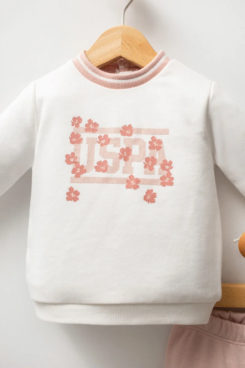 يو اس بولو اسن طقم يو إس بولو للبنات الصغيرات (قطعتان) أبيض/وردي