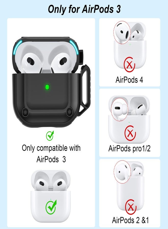 RFUNGUANGO for AirPods 3rd Generation Case Cover with Cleaner Kit,Powerful Drop Protection, Magnetic Lid, for AirPod Gen 3 Charging Case 2021, Black - Image 2
