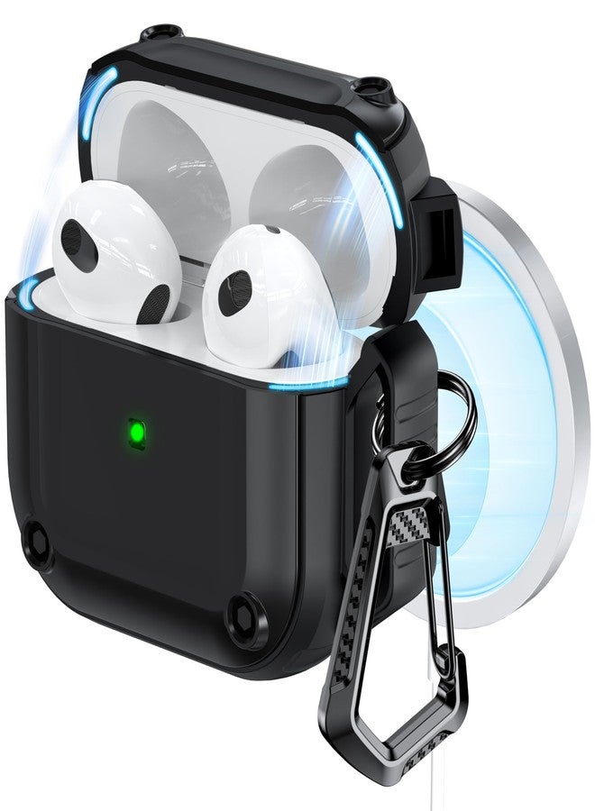 RFUNGUANGO for AirPods 3rd Generation Case Cover with Cleaner Kit,Powerful Drop Protection, Magnetic Lid, for AirPod Gen 3 Charging Case 2021, Black - Image 1