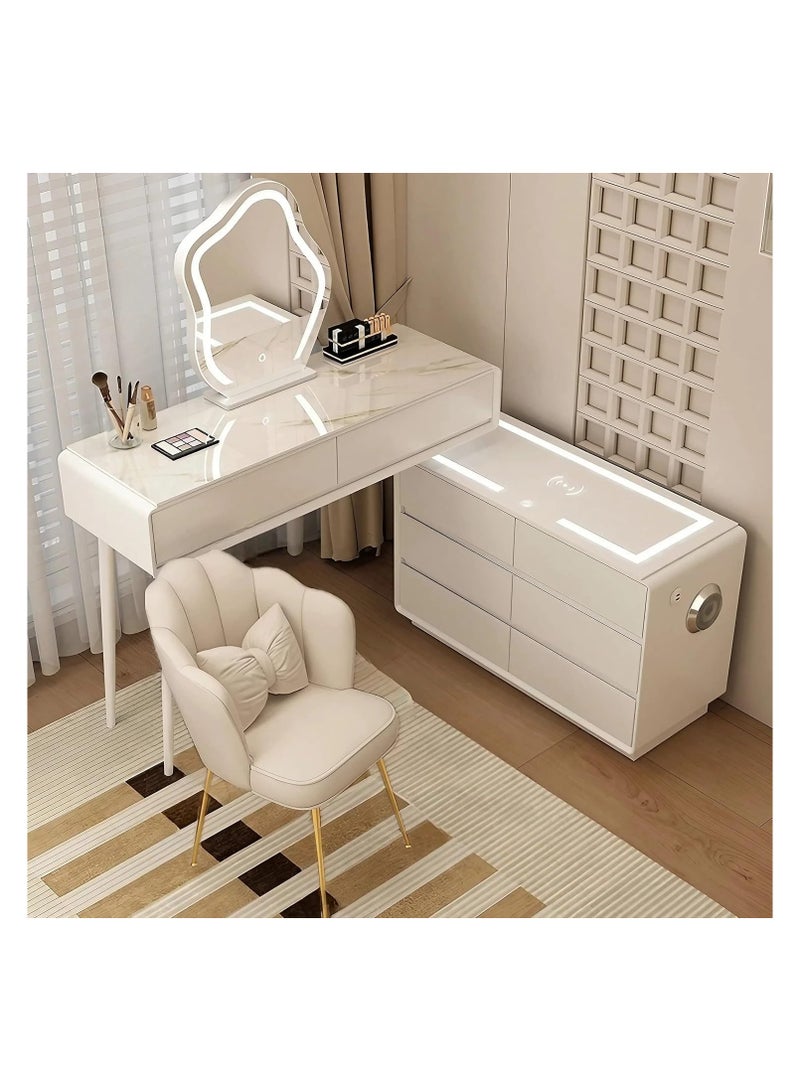 أيه دابليو دي طاولة الزينة الذكية مع مرآة وكرسي، طاولة مكياج لغرفة النوم، أدراج تخزين واسعة، ميزات ذكية، مكبر صوت وشحن لاسلكي بالإضافة لضوء LED. - Image 2