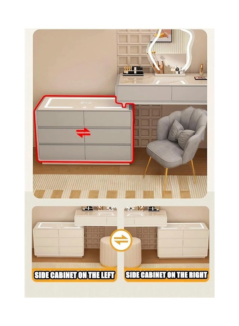 أيه دابليو دي طاولة الزينة الذكية مع مرآة وكرسي، طاولة مكياج لغرفة النوم، أدراج تخزين واسعة، ميزات ذكية، مكبر صوت وشحن لاسلكي بالإضافة لضوء LED. - Image 4