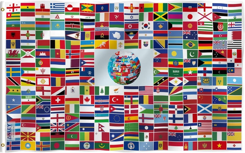 Anley Fly Breeze 3x5 Feet Global World Flag - Vivid Color and Fade Proof - Canvas Header and Double Stitched - 216 International Country Flags Polyester with Brass Grommets 3 X 5 FT - Image 1