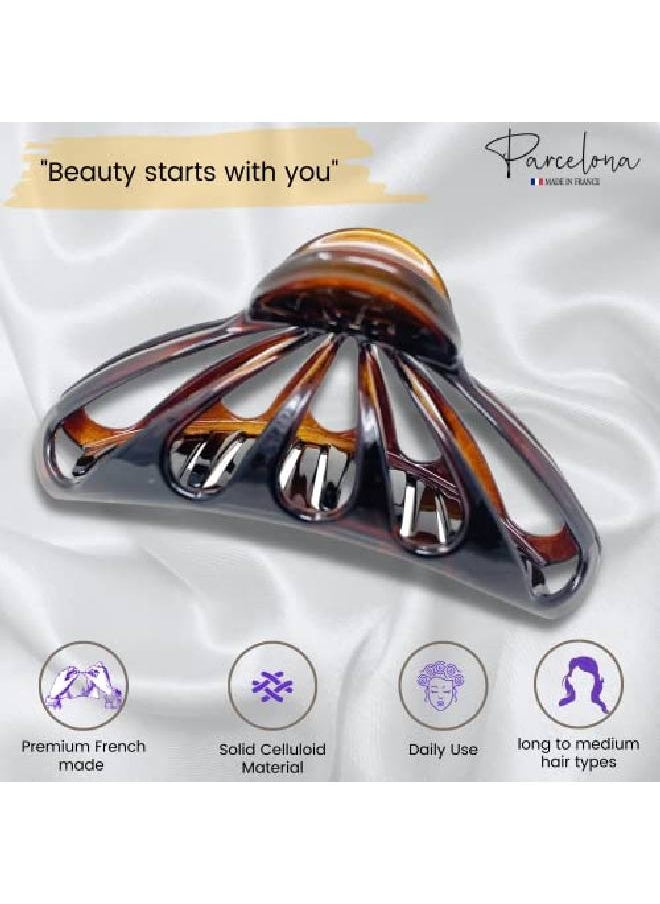 Parcelona French Large Raindrop 4" Celluloid Strong Hold No Slip Grip Covered Spring Jaw Hair Durable Claw Clip Clamp For Women Girls Fashion Paris Hair Accessories Made In France (Tortoise Shell)  - Image 3