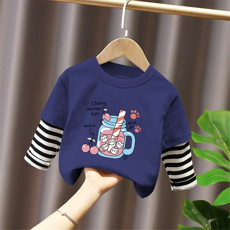 G2049# Boys And Girls Long Sleeve T-Shirt Foreign New Children'S Cartoon Cute Round Neck Base Shirt Fake Two - Image 1