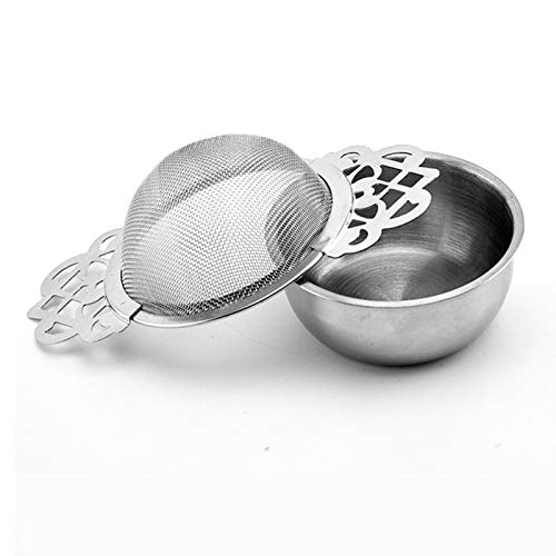 NUOMI 2 Pack Tea Strainer Stainless Steel Mesh Tea Infuser Loose Leaf Tea Filter with Drip Bowl for Natural Tea Seasoning Spices Herb, Golden - Image 3