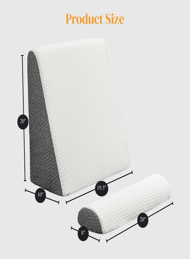 CUSHIO Bed Wedge Pillow with Headrest | Memory Foam Bed Wedge Pillow for Acid Reflux, Back & Neck Pain Relief, Incline Support Pillow with Washable Cover (White & Grey) - Image 4