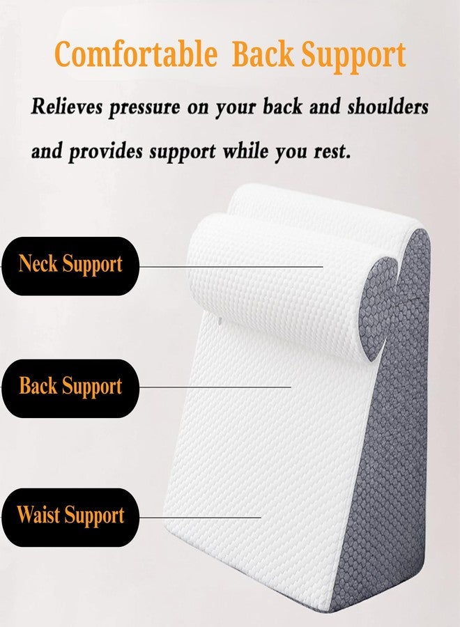 CUSHIO Bed Wedge Pillow with Headrest | Memory Foam Bed Wedge Pillow for Acid Reflux, Back & Neck Pain Relief, Incline Support Pillow with Washable Cover (White & Grey) - Image 3
