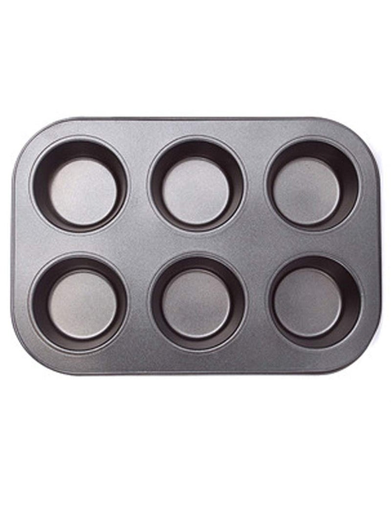 JELLEX 6 Slot Round Shape Carbon Steel Muffin Cupcake Mould Case Bakeware Pan Tray Mould Maker Mold Tray - Image 1