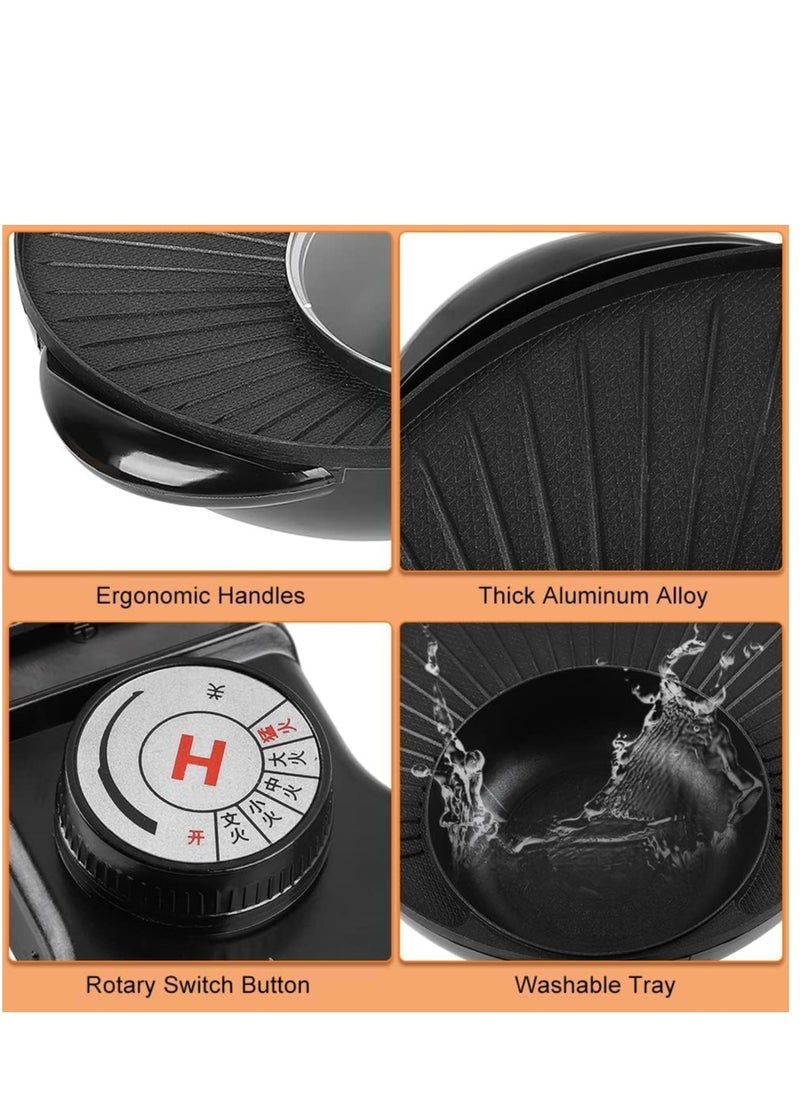 Alissa - Hot Pot with Grill, Shabu Shabu Pot for Korean BBQ, 2 in 1 Indoor Portable Countertop Cooker with Temperature Control, Circular Edition Non-Stick Hotpot with Divider, 1350W - Image 1