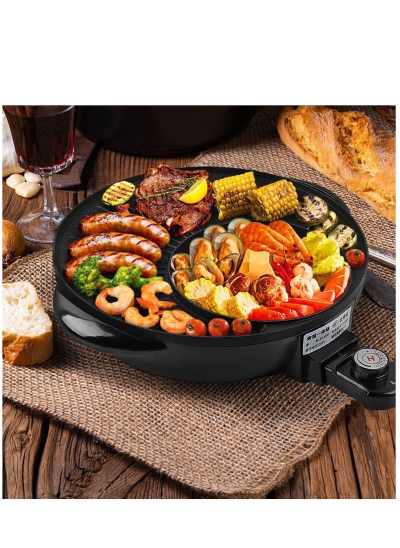 Alissa - Hot Pot with Grill, Shabu Shabu Pot for Korean BBQ, 2 in 1 Indoor Portable Countertop Cooker with Temperature Control, Circular Edition Non-Stick Hotpot with Divider, 1350W - Image 1