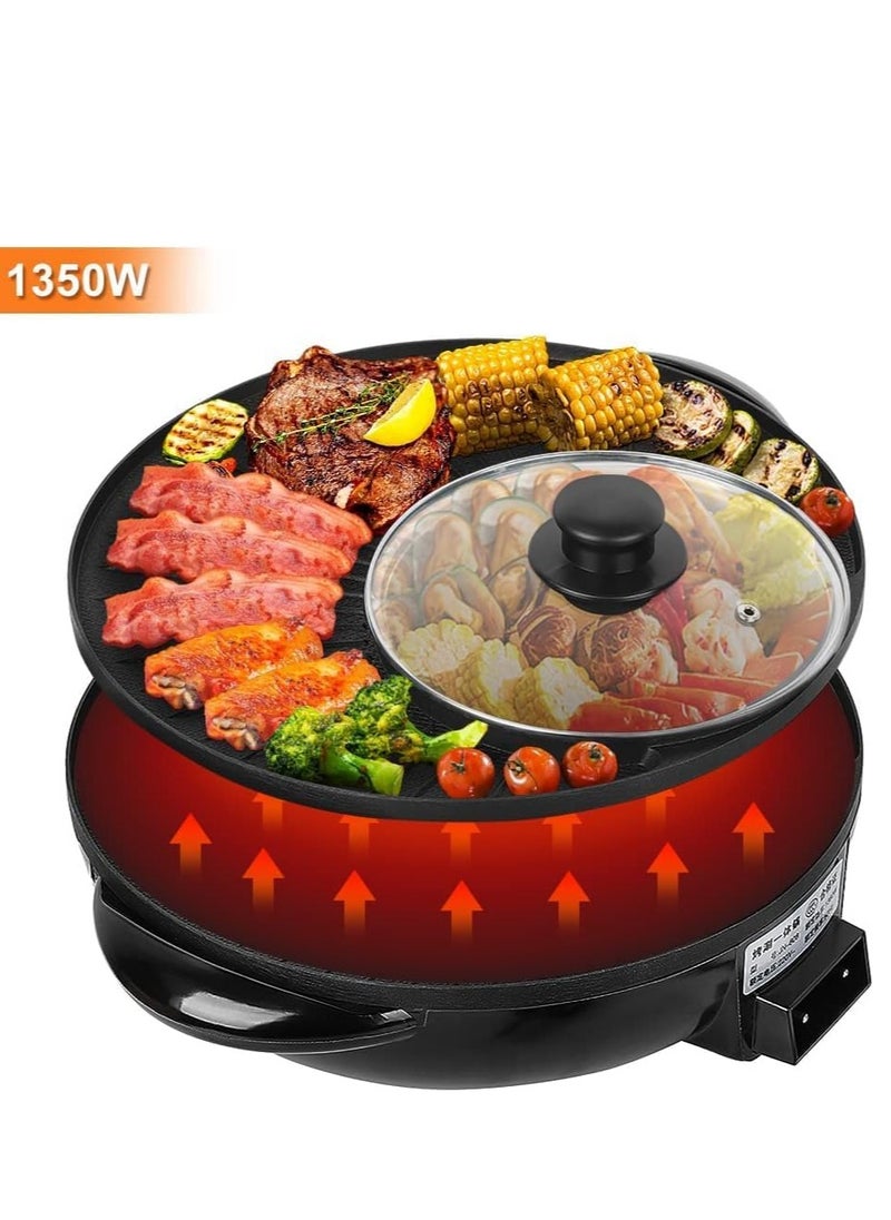Alissa - Hot Pot with Grill, Shabu Shabu Pot for Korean BBQ, 2 in 1 Indoor Portable Countertop Cooker with Temperature Control, Circular Edition Non-Stick Hotpot with Divider, 1350W - Image 1